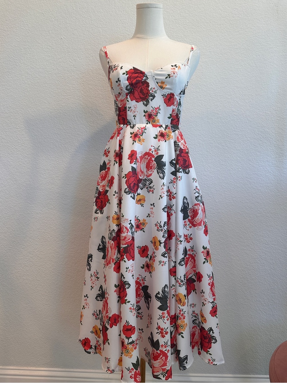 Floral Sweetheart Fit & Flare Midi Dress with Pockets | Cottagecore